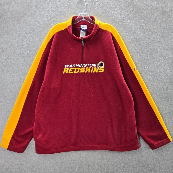 VINTAGE Washington Redskins Men Jacket XL Red Fleece Logo Reebok 1/4 Zip Y2K - Picture 1 of 11